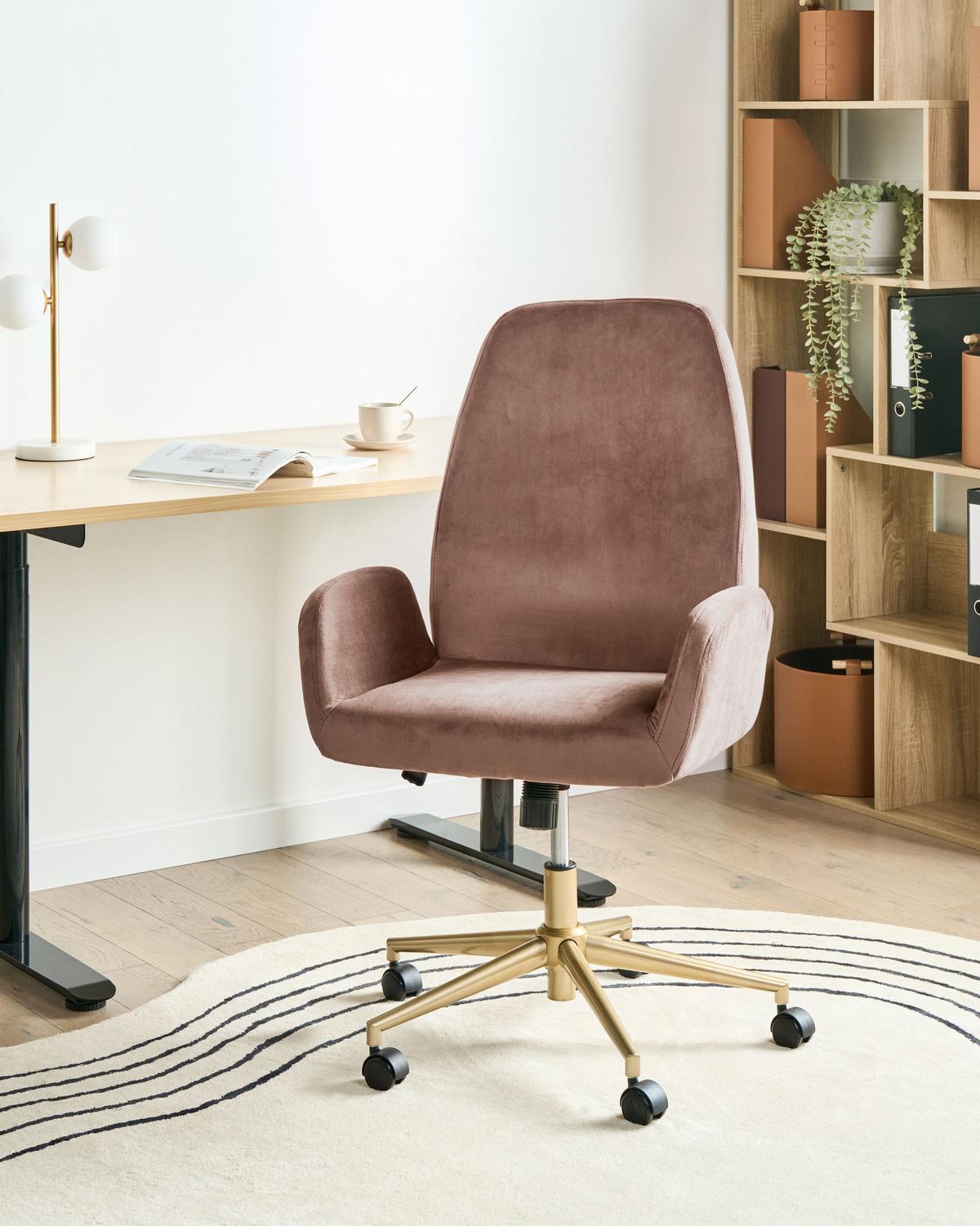 BÜROSTUHL Braun Clare - Goldfarben/Schwarz, Textil (62/100/64cm) - Beliani
