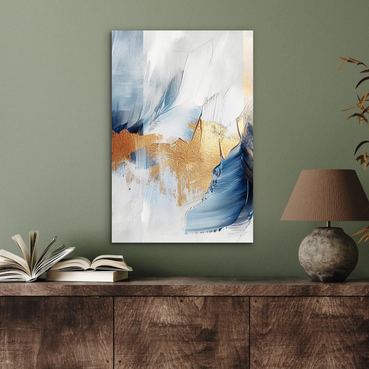 METALLBILD Gold - Blau - Aquarell - Kunst - Modern Deko Schlafzimmer 40x60 cm - Hellblau, Metall (40/60cm) - MuchoWow