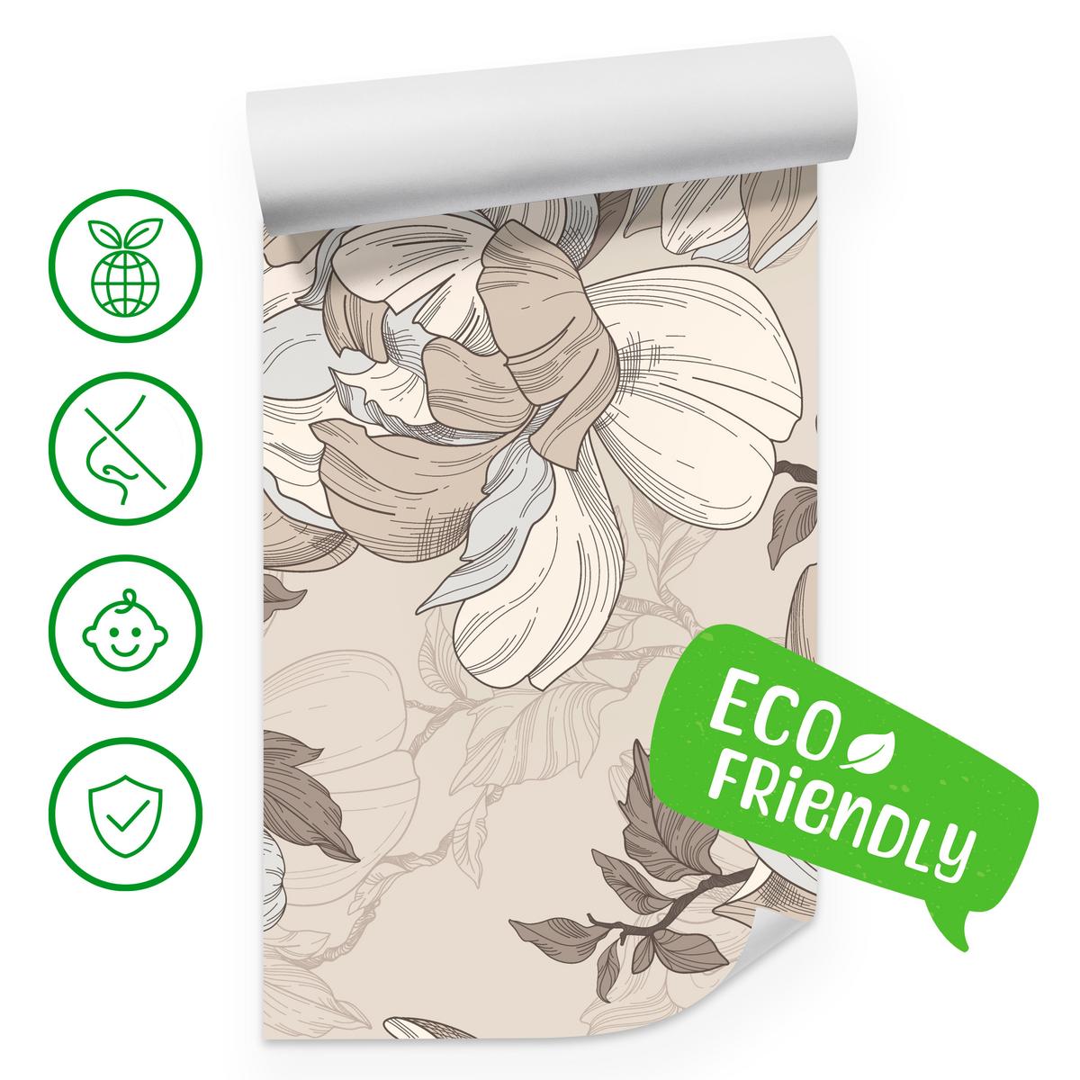 FOTOTAPETE für Wohnzimmer Natur Große Blüten Blätter Pflanzen 100x70 - Beige/Creme, Papier (100/70cm) - Muralo