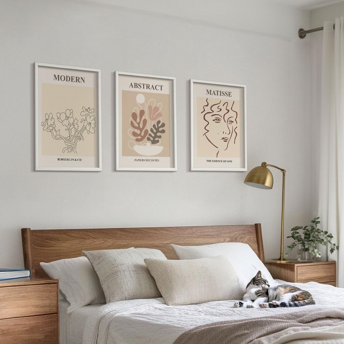 BILDER SET 3er Set - 40x60 cm Weißer Rahmen - Moderne Pflanzenlinien - Weiß, Kunststoff (40/60cm) - TULUP