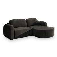 ECKSOFA AMILIA M R-S Schwarz Velours-Stoff mit Schlaffunktion - Schwarz, Holz (263/174cm) - MASSENO