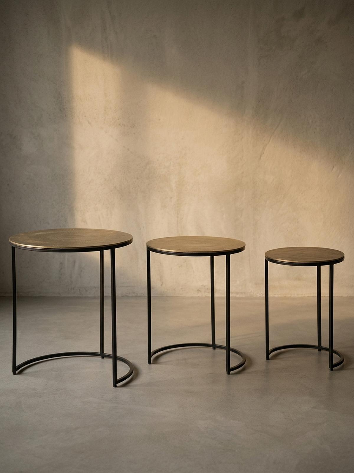 SATZTISCH Set – 3-teilig Rund Aluminium Gold Schwarz - Goldfarben/Schwarz, Metall (45/45/55cm) - KADIMA DESIGN