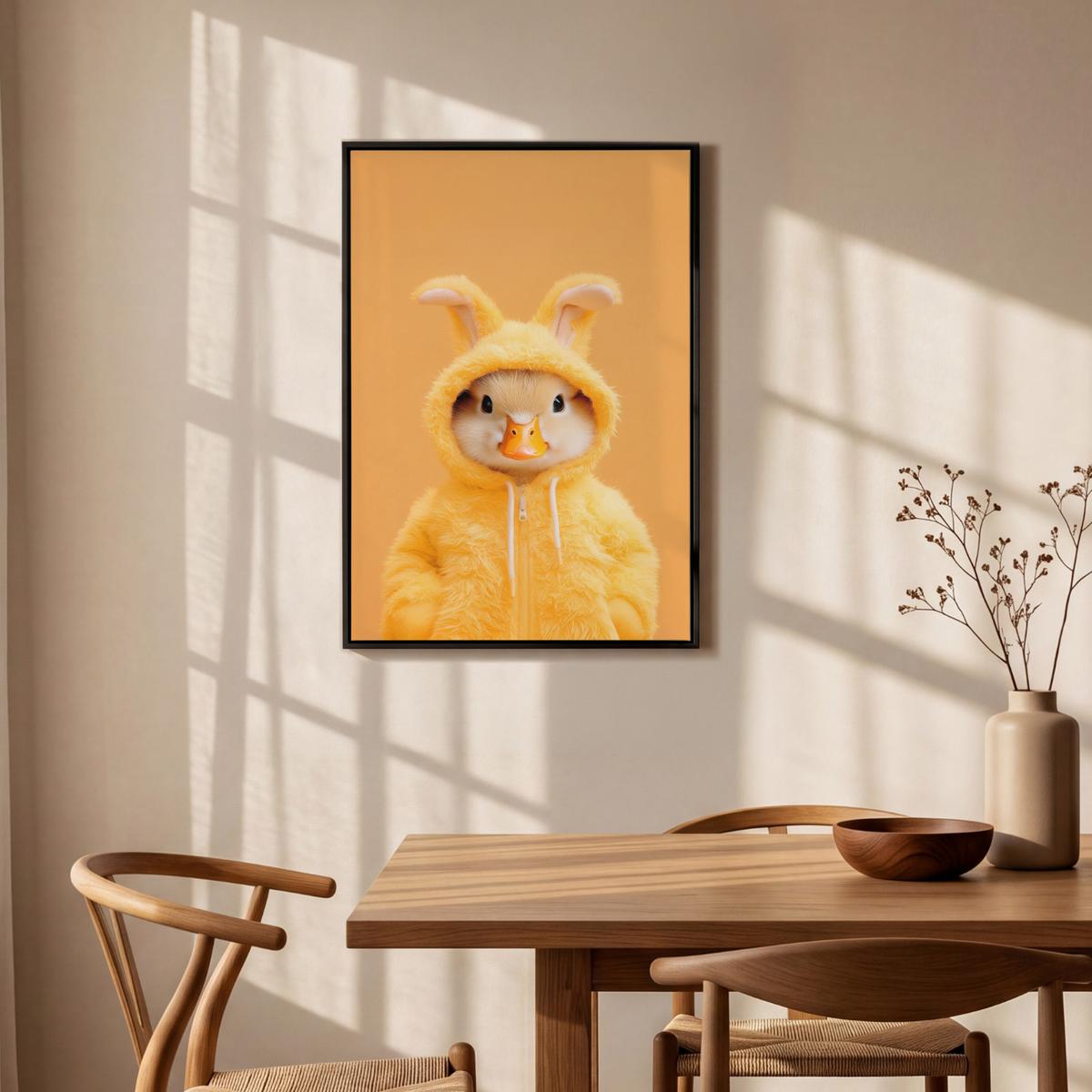 LEINWAND Bilder mit Rahmen - Osterhase - Kostüm - Ente - 60x90 - Gelb, Textil (60/90cm) - MuchoWow