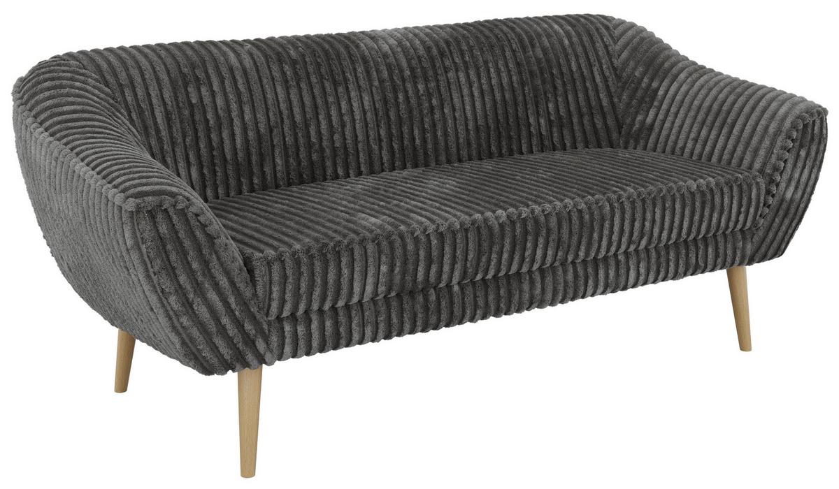 3-SITZER-SOFA PIRS - Grau Cord - Holzbeine - Buchefarben/Grau, Holzwerkstoff/Textil (180/75/74cm) - MKS