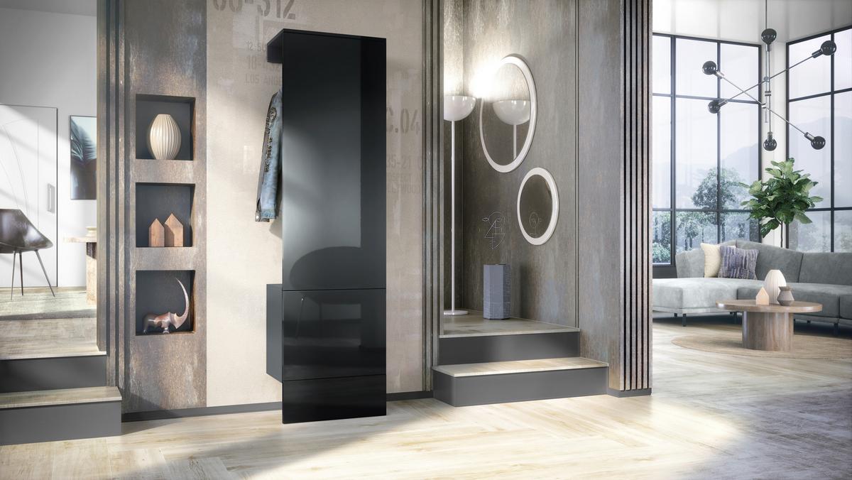 GARDEROBE Carlton Paneel in Schwarz Hochglanz - Schwarz Hochglanz, Holzwerkstoff (52/193/35cm) - Vladon