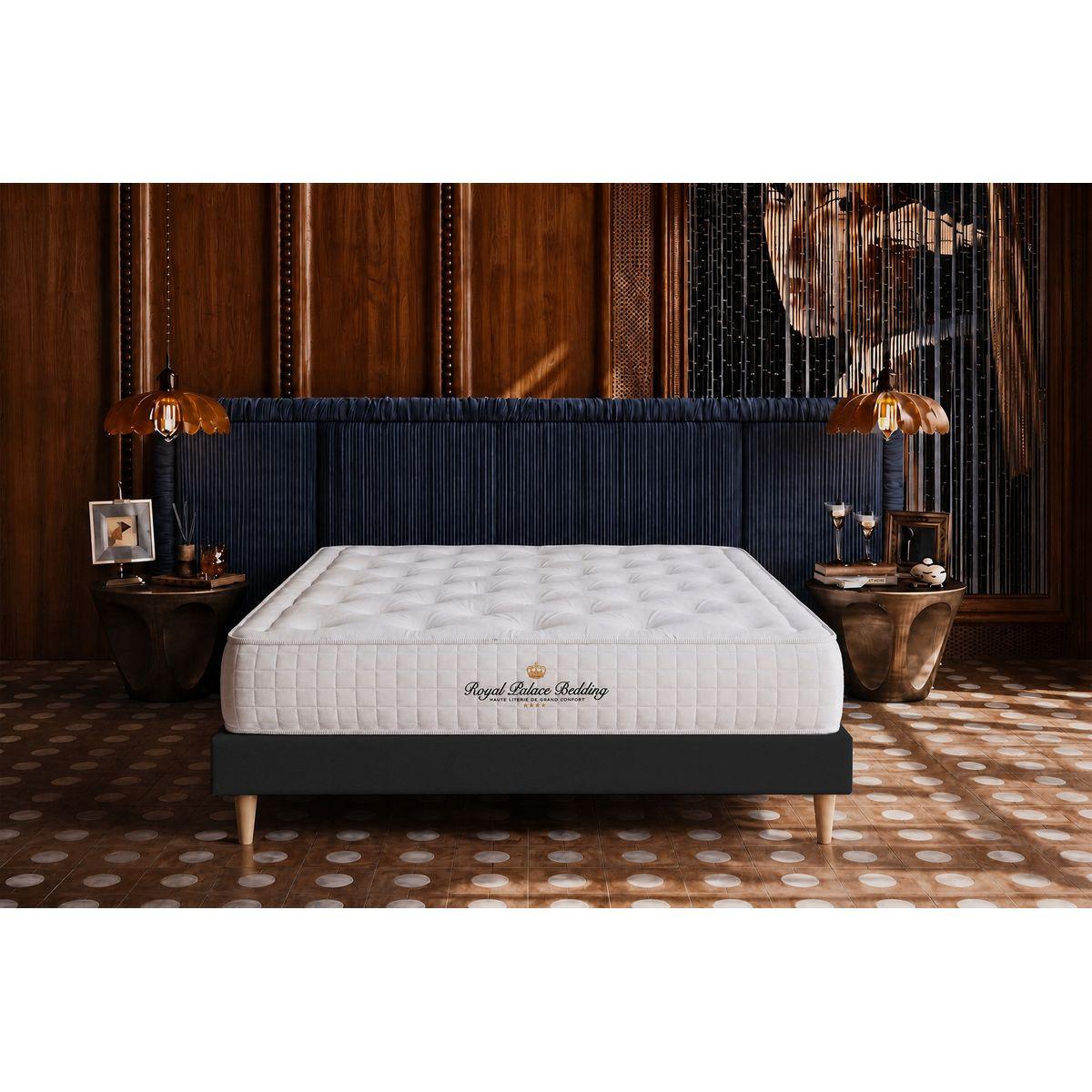 BETT Buckingham Memory-Schaum 140 x 200 cm h1 - Kit Bettgestell Schwarz - Beige/Schwarz, Karton/Holz (140/200cm) - ROYAL PALACE BEDDING