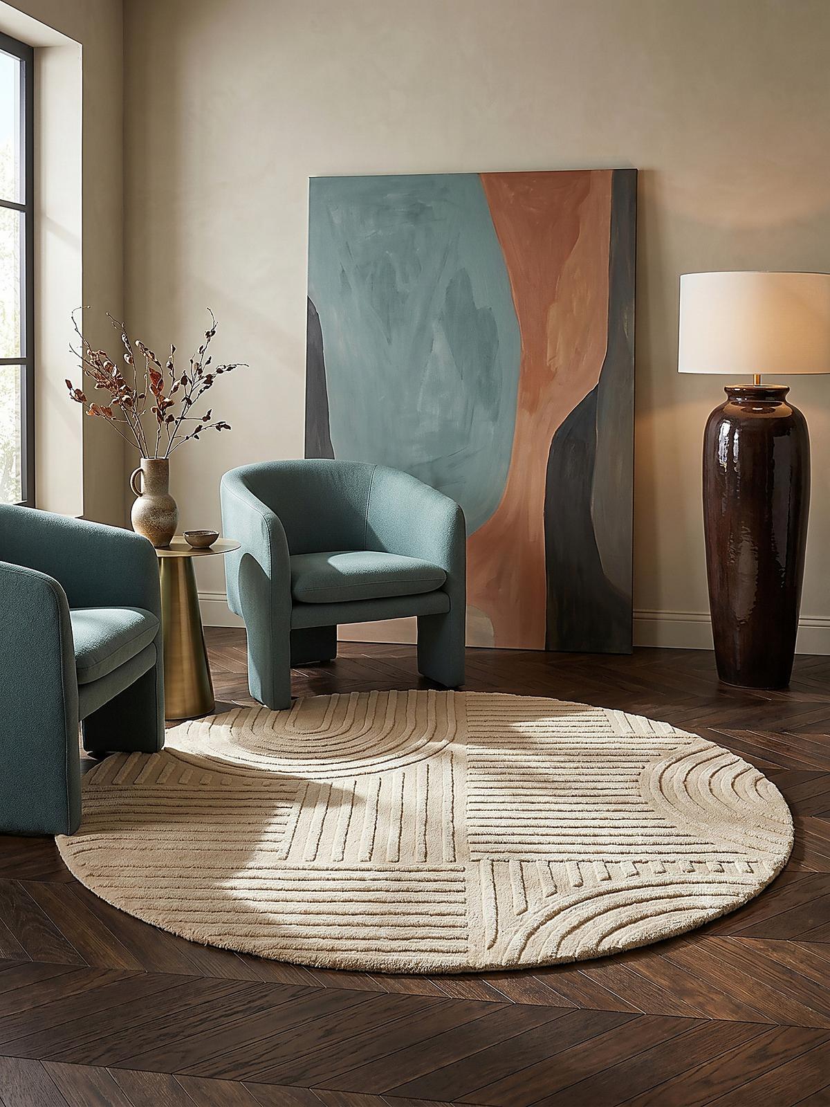 TEPPICH aus Wolle LEVEN in Natur, geometrisch, Ø 160 cm - Beige, Textil (160/160cm) - KADIMA DESIGN