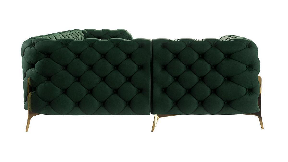 ECKSOFA Chesterfield Lexi Flasche Grün Samt, Ottomane links - Smaragdgrün/Goldfarben, Holz/Textil (264/204cm) - S-Style