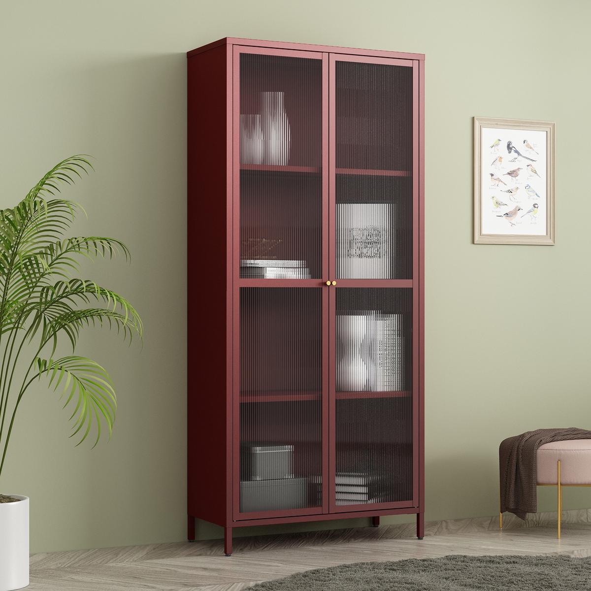 VITRINENSCHRANK Säkylä - Bordeaux, Glas/Metall (80/180/35cm) - [en.casa]