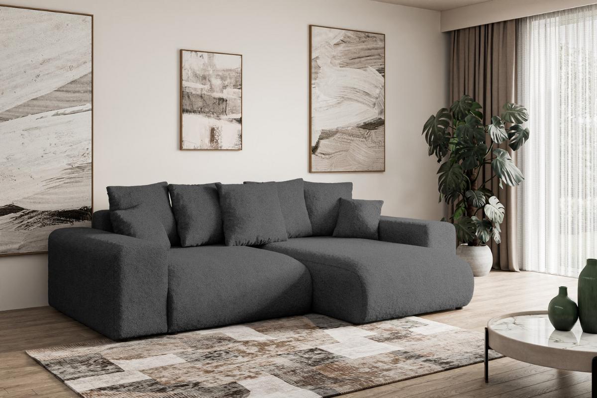 ECKSOFA Ottomane rechts ESKAR-L 266x176x72 Platinfarben Bouclé - Platinfarben/Schwarz, Holzwerkstoff/Kunststoff (176/266cm) - ALTDECOR