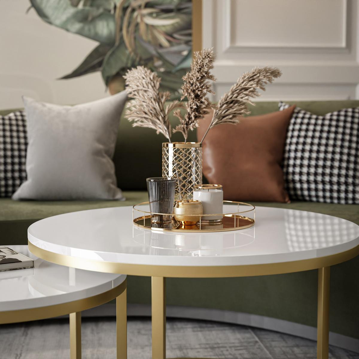 COUCHTISCH 2-in-1 CIRI matt gold - Weiß Hochglanz/Goldfarben, Holzwerkstoff (80/80/48cm) - Lookway