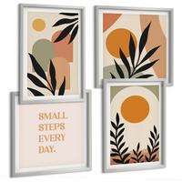 BILDER SET 4er Set - 50x50 cm & 40x60 cm Silberner Rahmen - Abstrakte Pflanzenmotive - Silberfarben, Kunststoff (50/50cm) - TULUP