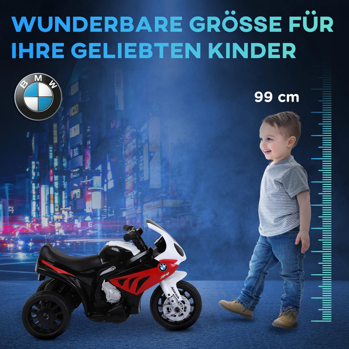 ELEKTRO Kindermotorrad Dreirad Kinderfahrzeug Lizenziert von BMW 18-36 Monate - Rot, Kunststoff (66/37/44cm) - HOMCOM