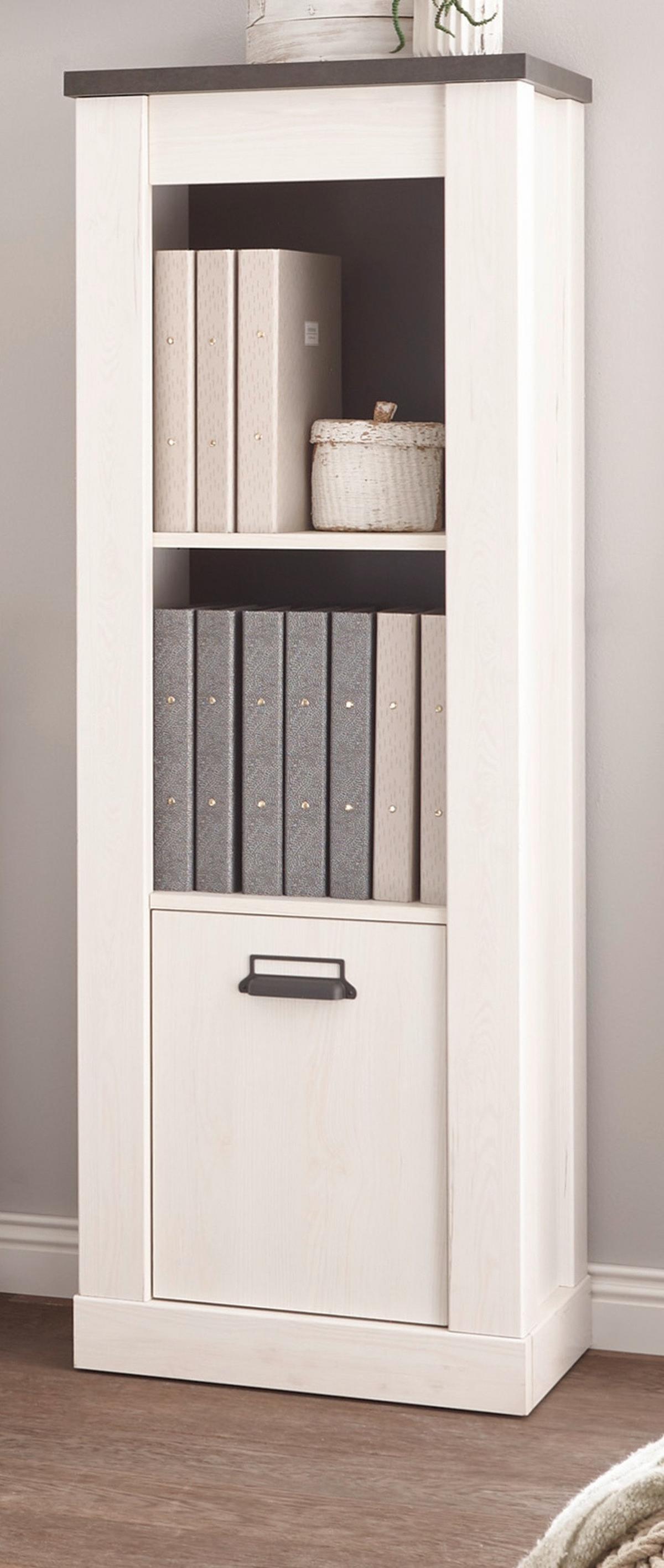 REGAL weiß Pinie, anthrazit, Landhaus, Regalschrank 51 x 146 cm - Anthrazit/Weiß, Holzwerkstoff/Metall (51/146/38cm) - Furn.Design