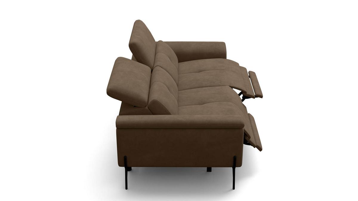 SOFA RELAX AVENA 3-Sitzer, brauner Veloursstoff - Schwarz/Braun, Holz/Textil (204/80/108cm) - Courtois Laville