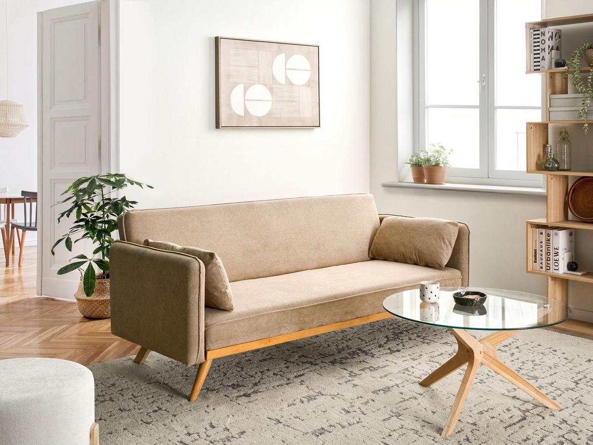 SCHLAFSOFA Stoff Hellbraun Asaa - Hellbraun/Braun, Textil (205/76/80cm) - Beliani