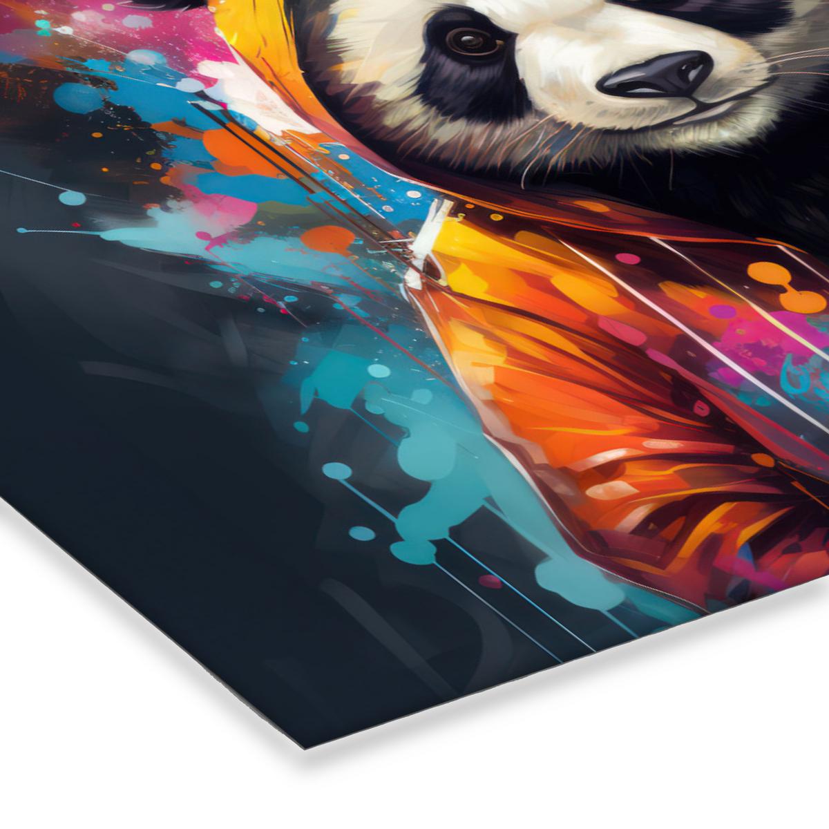 POSTER MIT RAHMEN Panda - Jacke - Graffiti - Orange 60x40 cm - Orange, Papier (60/40cm) - MuchoWow