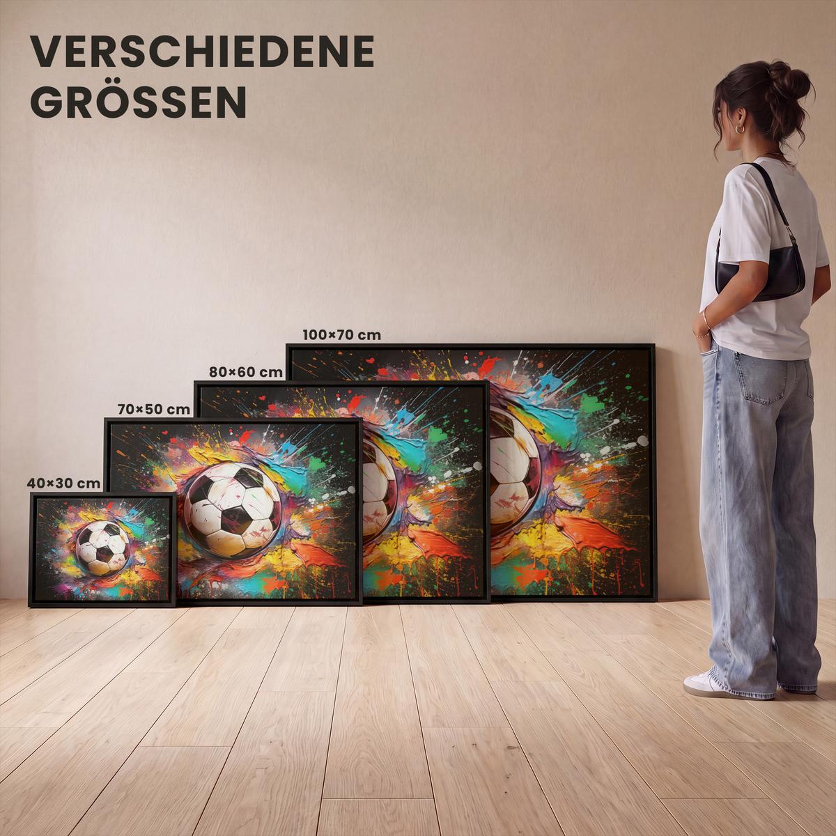 LEINWAND Bilder mit Rahmen - Fußball - Farbe - Farben - Schwarz - Weiß - 70x50 - Weiß, Textil (70/50cm) - MuchoWow
