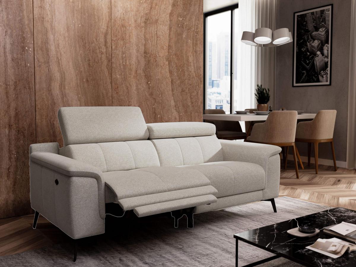 RELAXSOFA FIERO 3-Sitzer mit 1 Relaxfunktion, hellgrau - Hellgrau/Schwarz, Holzwerkstoff/Textil (212/82/103cm) - Wozimo