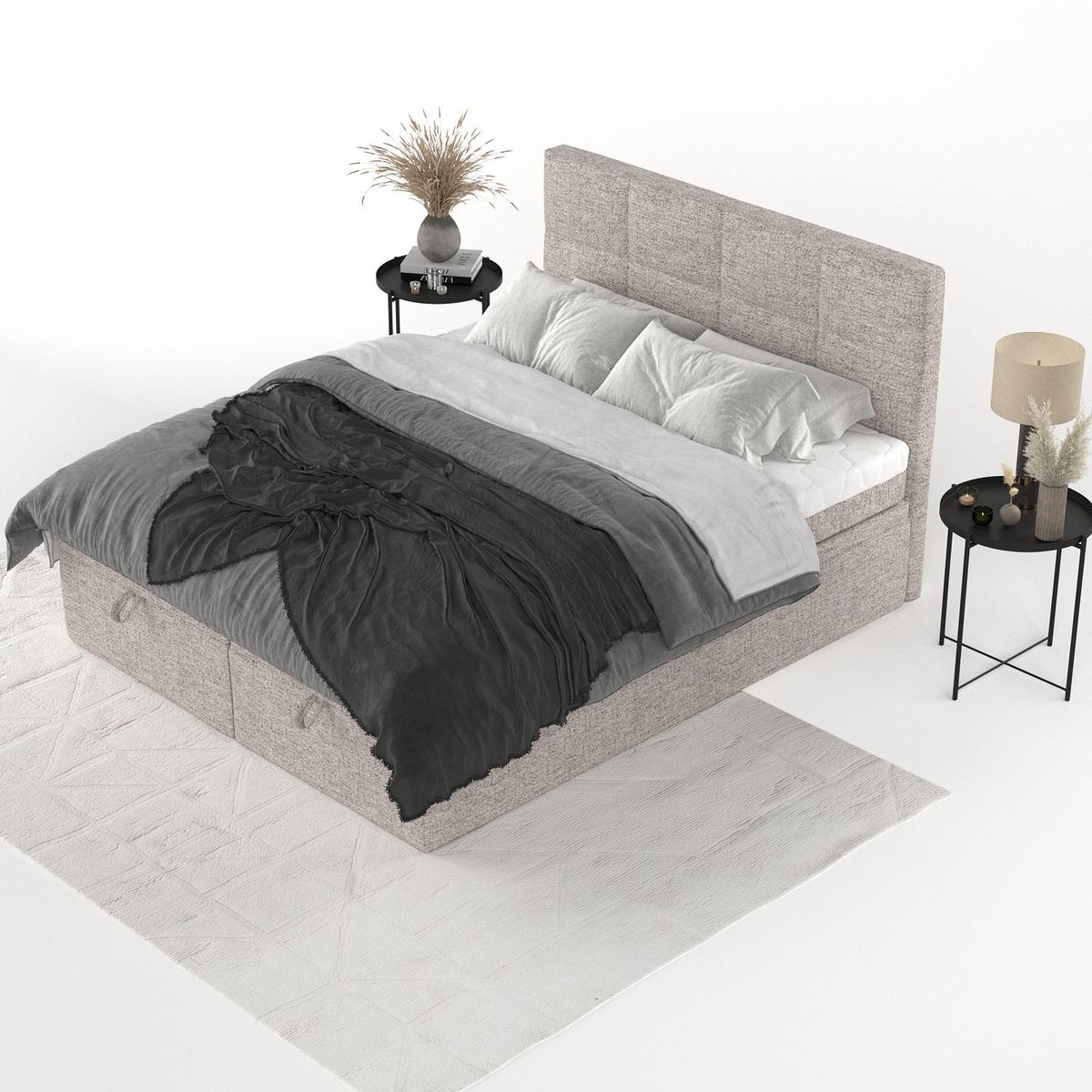 BOXBETT Tessa 200/200 cm Beige im Neve Stoff - Beige/Schwarz, Holz/Holzwerkstoff (200/200cm) - AltaBeds