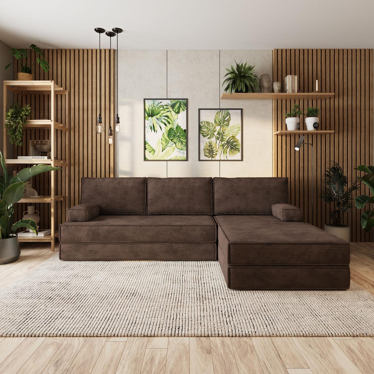 ECKSOFA ANKO modulares Boneless Sofa mit Schlaffunktion Braun Kordstoff - Braun, Textil (270/160cm) - MASSENO
