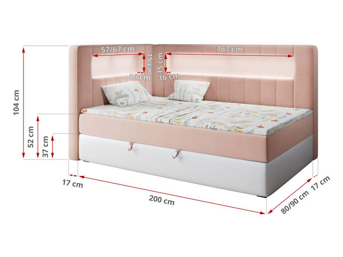 BOXSPRINGBETT JUNIOR GOLD 3 90/200 Rosa/Weiß - linke Seite - Rosa/Weiß, Holz/Textil (90/200cm) - MKS