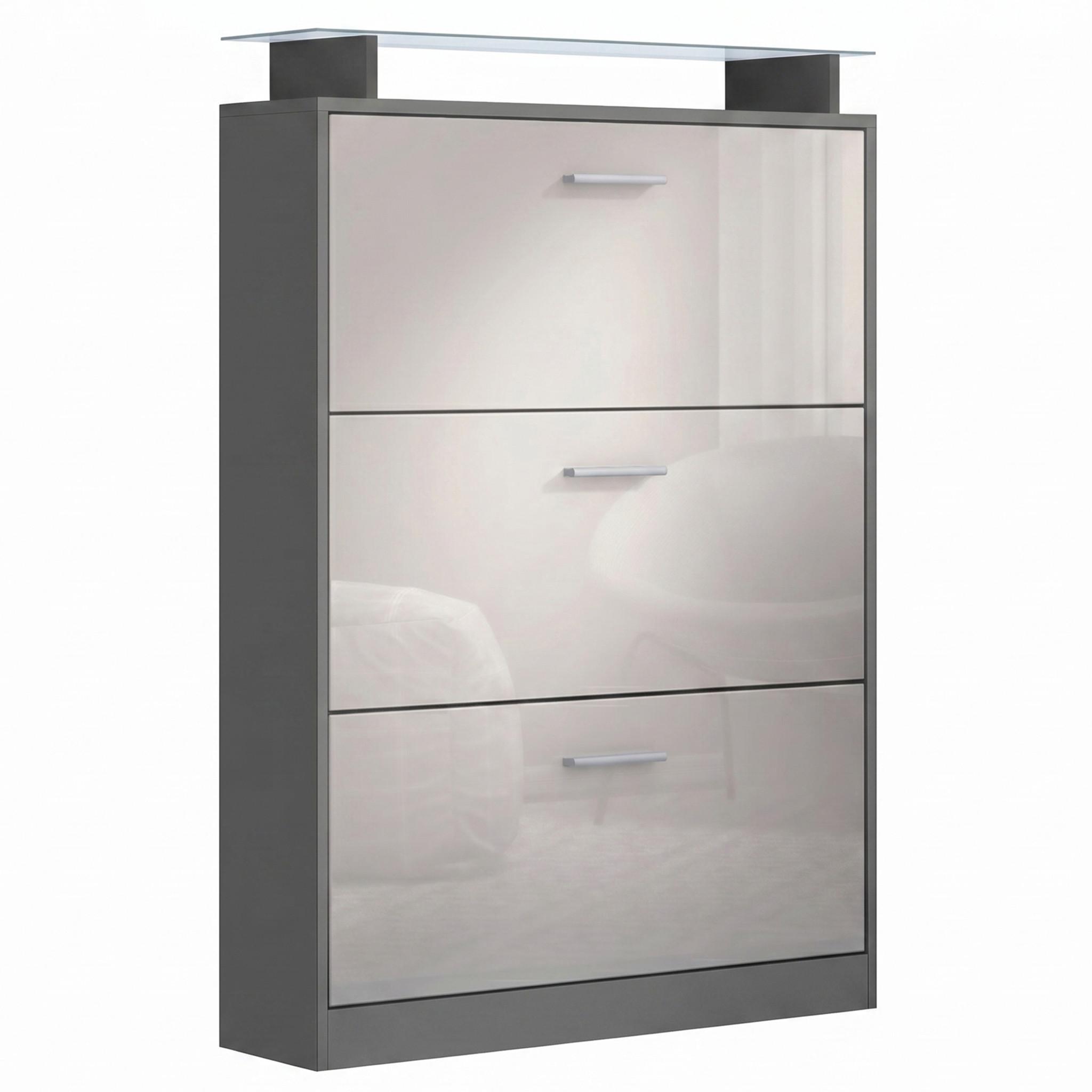 SCHUHSCHRANK Lavia Front in Sandgrau Hochglanz - Sandfarben, Holzwerkstoff (89/128/23cm) - Vladon