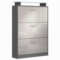 SCHUHSCHRANK Lavia Front in Sandgrau Hochglanz - Sandfarben, Holzwerkstoff (89/128/23cm) - Vladon