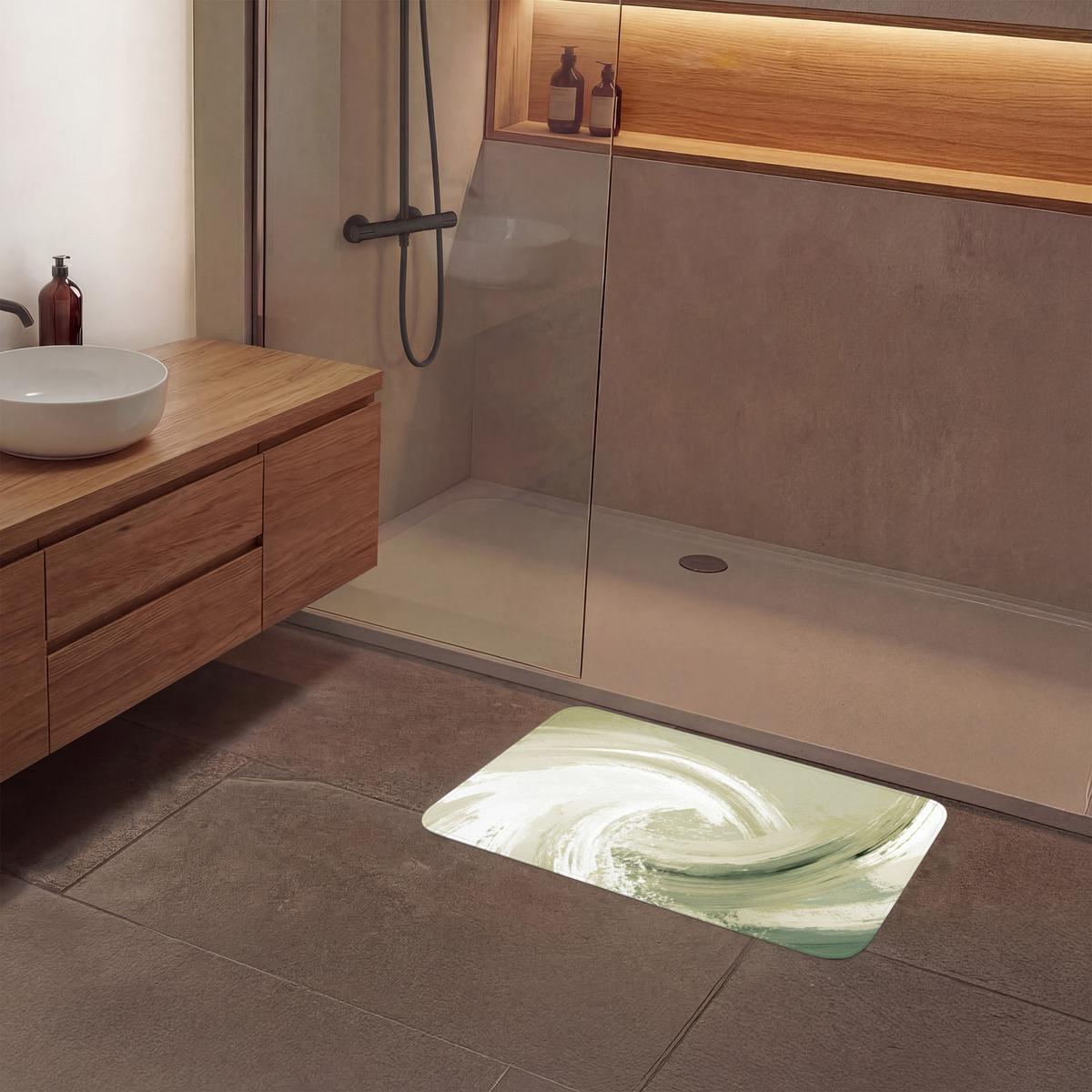 BADEMATTE Abstrakt - Pinselstriche - Wellen - Grün 80x50 cm - Mintgrün, Textil (80/50cm) - OnlyWow