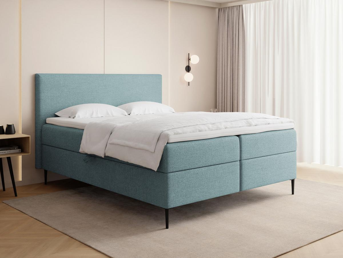 BOXBETT Alba Rise mit Bettkasten, Türkis Chenille 180x200 cm – inkl. H4 Taschenfederkern Matratze & Foam Topper - Türkis/Schwarz, Holz/Textil (180/200cm) - WFL GROUP