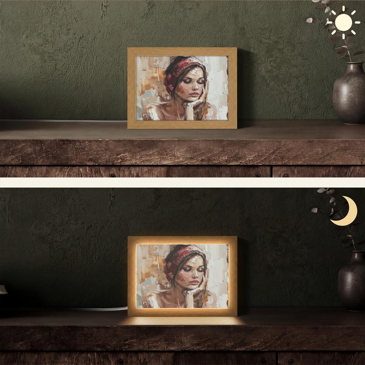 TISCHLEUCHTE Frau - Lackierung - Porträt - Modern 20x15 cm - Bronzefarben, Holzwerkstoff (8/20/15cm) - OnlyWow