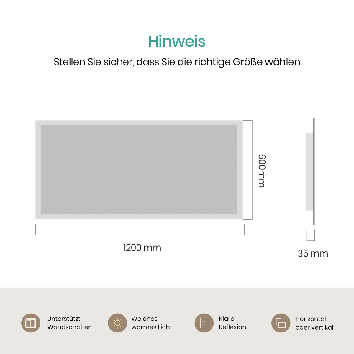 BADSPIEGEL mit Explosionsgeschützte Folie Beleuchtung 120/60/3,5 cm - Weiß, Glas (60/3.5/120cm) - EMKE
