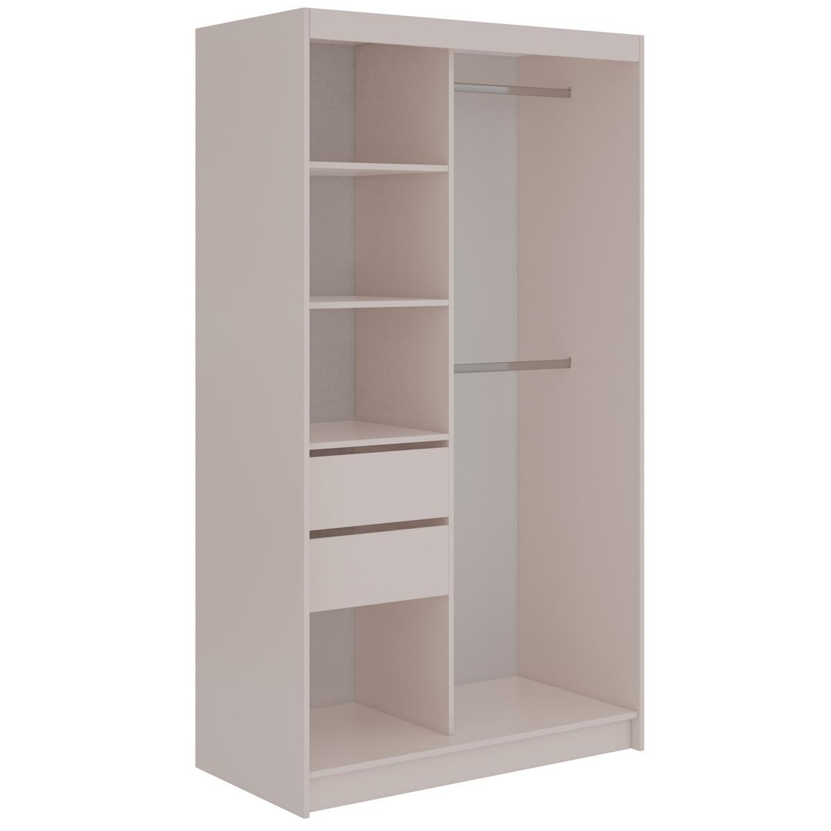 SCHWEBETÜRENSCHRANK mit Spiegel und Schubladen - WALENCJA - 120 - Kaschmir-Grau lacobel - Kaschmir/Alufarben, Holzwerkstoff/Metall (120/216/61cm) - MKS