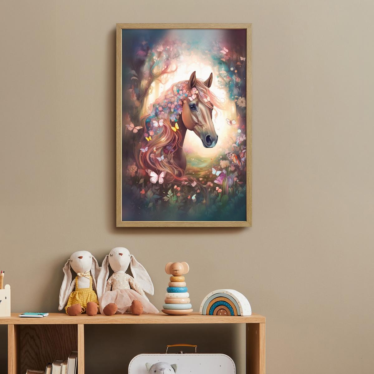 WANDLEUCHTE MIT AKKU Pferd - Natur - Blumen - Schmetterlinge - Wald 40x60 cm - Dunkelbraun, Holzwerkstoff (40/60/8cm) - OnlyWow
