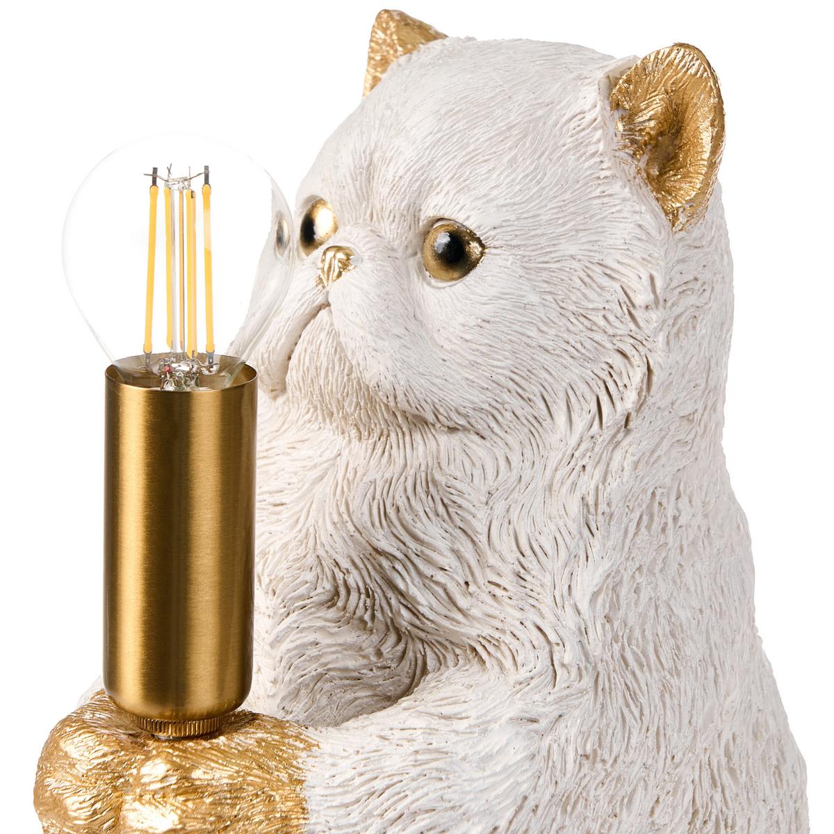 TISCHLAMPE Katze Weiß Yoko - Messingfarben/Weiß, Kunststoff (23/21/26cm) - Beliani