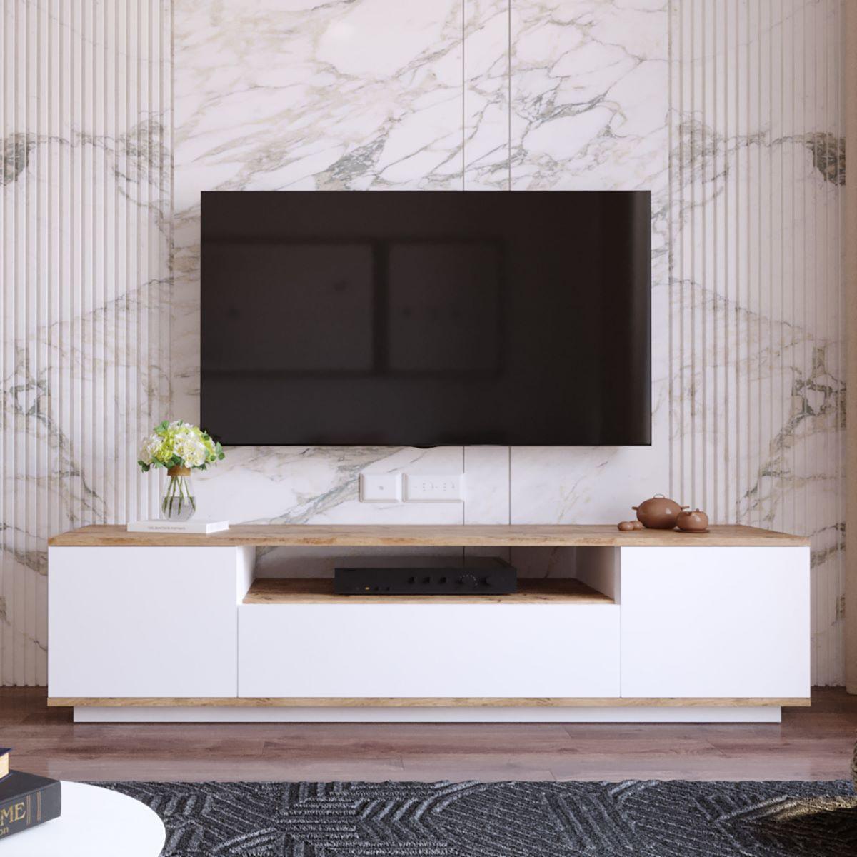TV-MÖBEL mit 3 Türen - L180 cm - Weiß, Holz/Holzwerkstoff (44.5/44.6/180cm) - Calicosy