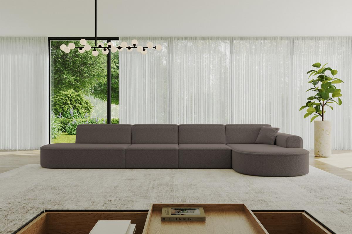 ECKSOFA Ottomane Rechts MARI-L3 - 413x171x79 cm Braun Bouclé - Schwarz/Braun, Holzwerkstoff/Kunststoff (171/413cm) - ALTDECOR