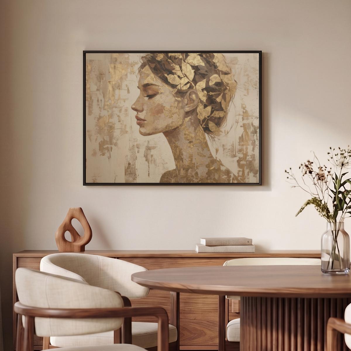 LEINWAND Bilder mit Rahmen - Frau - Gold - Abstrakt - Textur - 80x60 - Goldfarben, Textil (80/60cm) - MuchoWow