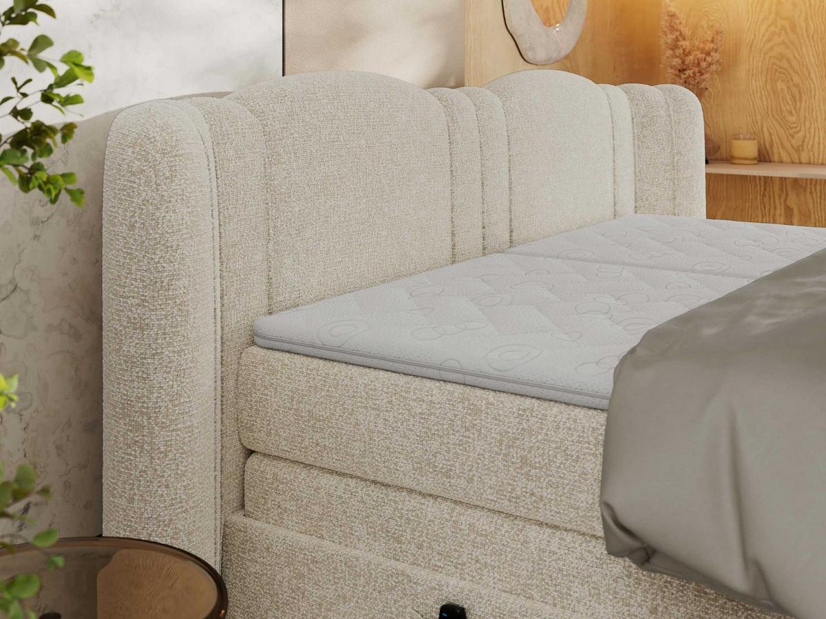 BOXSPRINGBETT FORTINA 140/200 - Creme Stukture - Topper T25 - H3 - Creme/Schwarz, Textil/Metall (140/200cm) - MKS