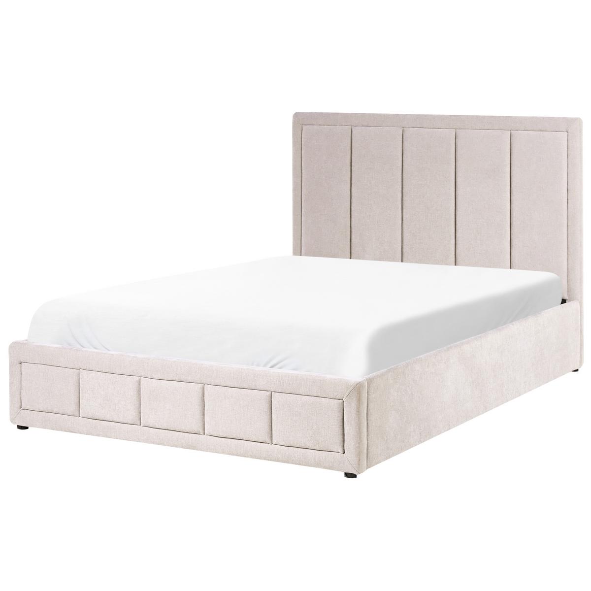 BETT mit Stauraum 140/200 cm Chenillegewebe Taupe Quiberon - Taupe, Textil (140/200cm) - Beliani