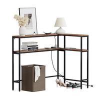 ECKKONSOLENTISCH mit integrierter Steckdose schmal 180x20x100 cm - Braun, Holzwerkstoff/Metall (80/120/101cm) - SoBuy