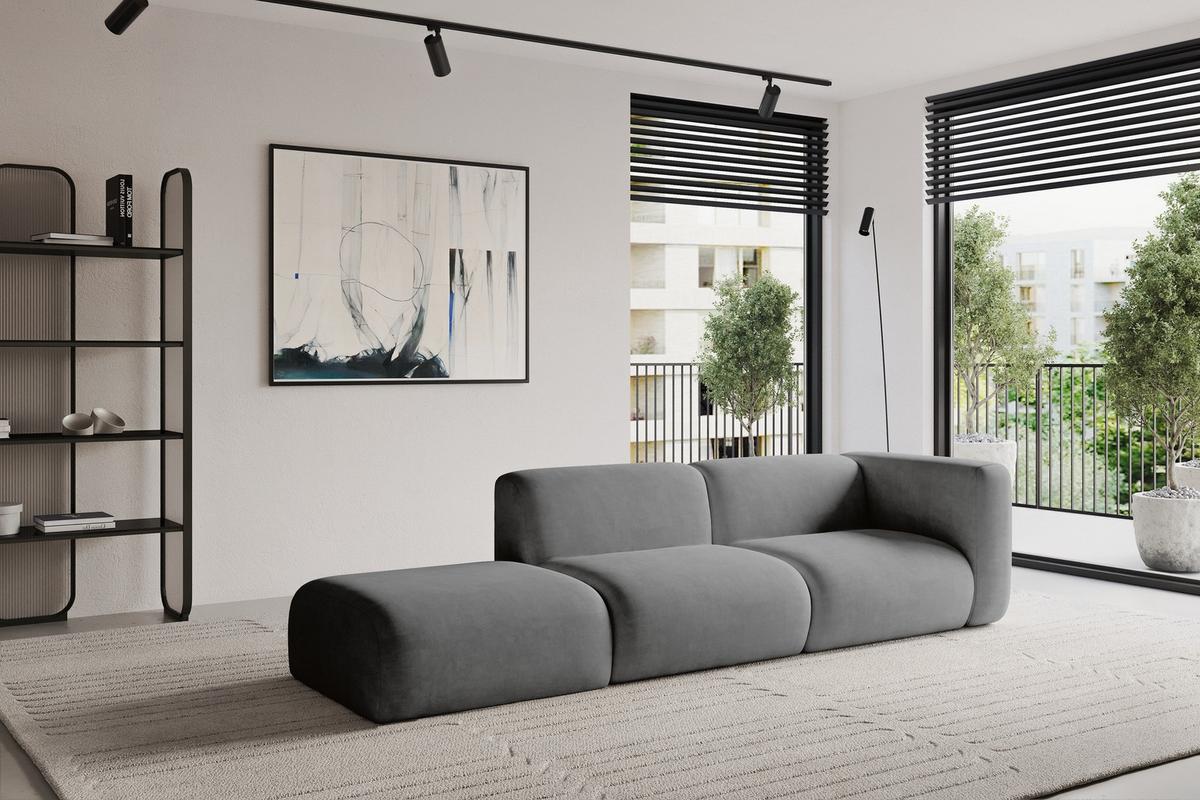 SOFA Ottomane Rechts MIRA-S3 296x89x70 Grau Velours - Schieferfarben/Schwarz, Holzwerkstoff/Kunststoff (296/70/89cm) - ALTDECOR