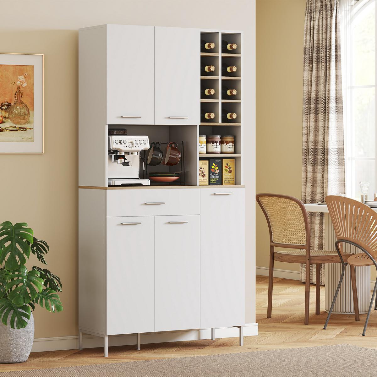 KÜCHENSCHRANK MDF Weiß - Silberfarben/Weiß, Holzwerkstoff/Metall (35/183/90cm) - HOMCOM