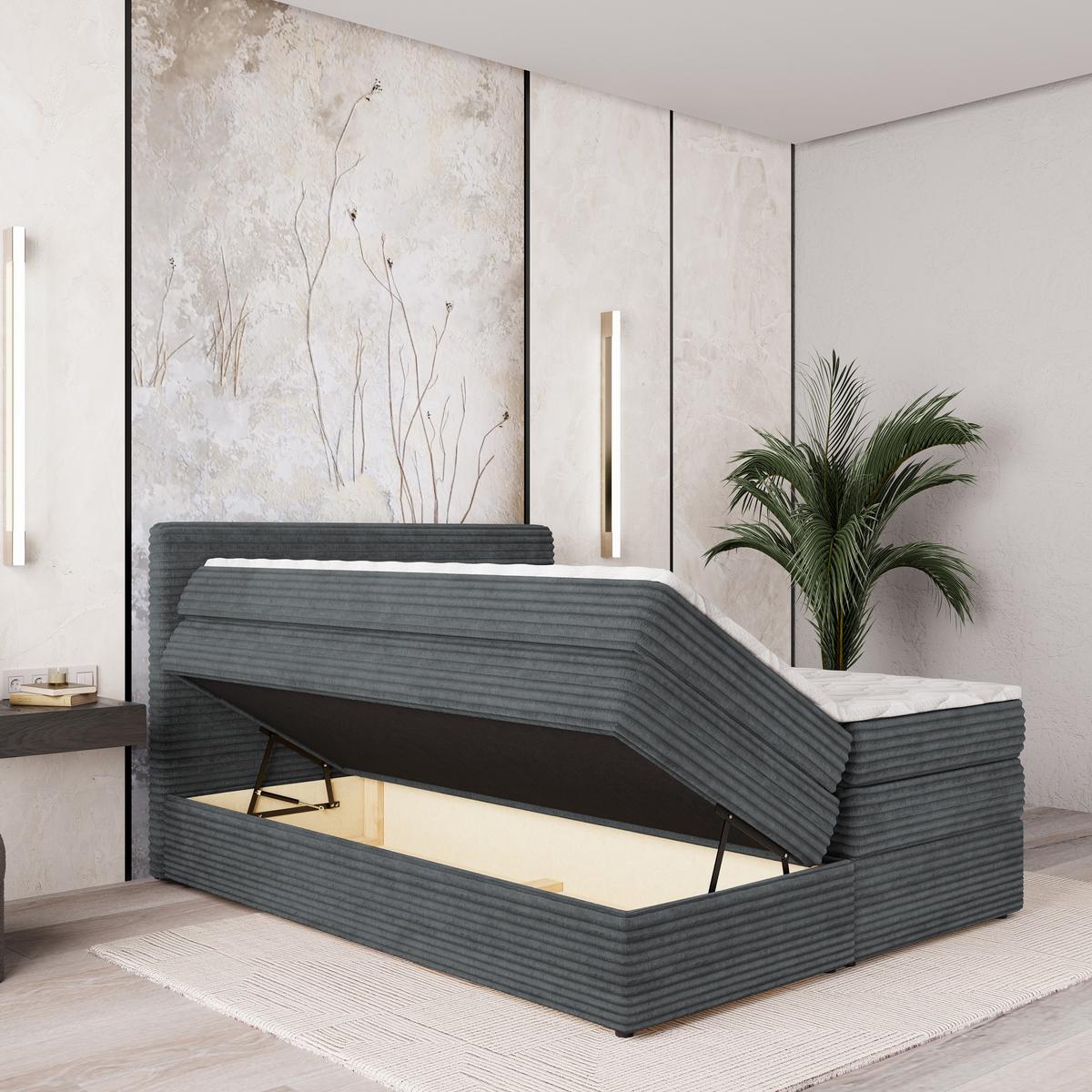 BOXSPRINGBETT LUNERA 140x200 cm mit Matratze und Topper - Graphitfarben - Graphitfarben, Holz (140/200cm) - MASSENO