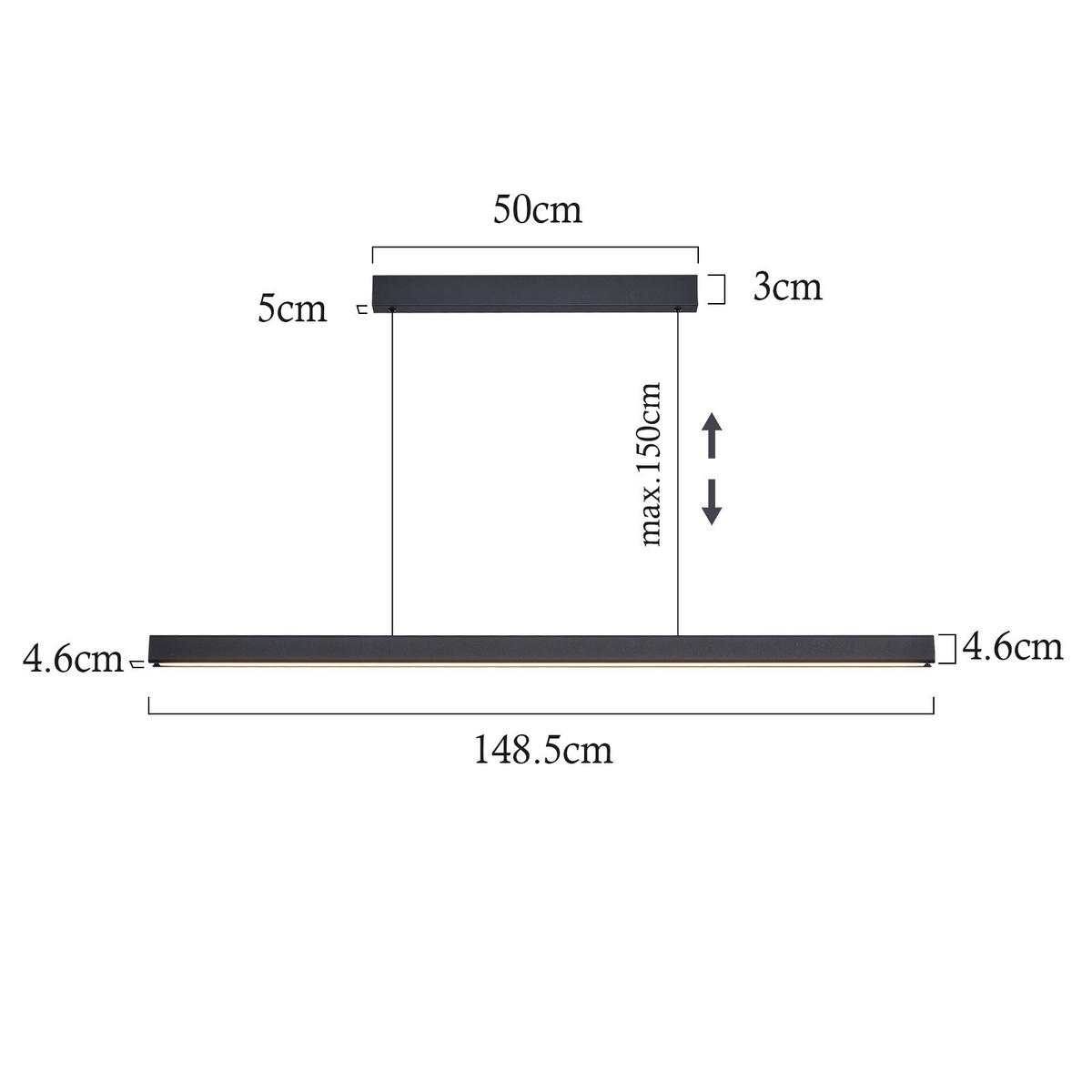 LED PENDELLEUCHTE Haleq 148.5/4.6/4.6 cm - Schwarz, Metall (148/5/4.6cm) - ZMH