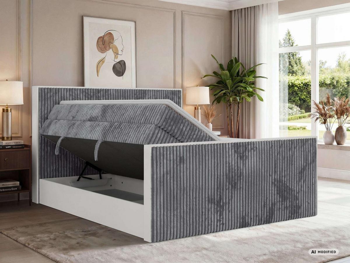 BOXSPRINGBETT TRAVIT KING DUO 140/200 - Grau Cord - Topper T25 - H4 - Schwarz/Grau, Kunststoff/Textil (140/200cm) - MKS