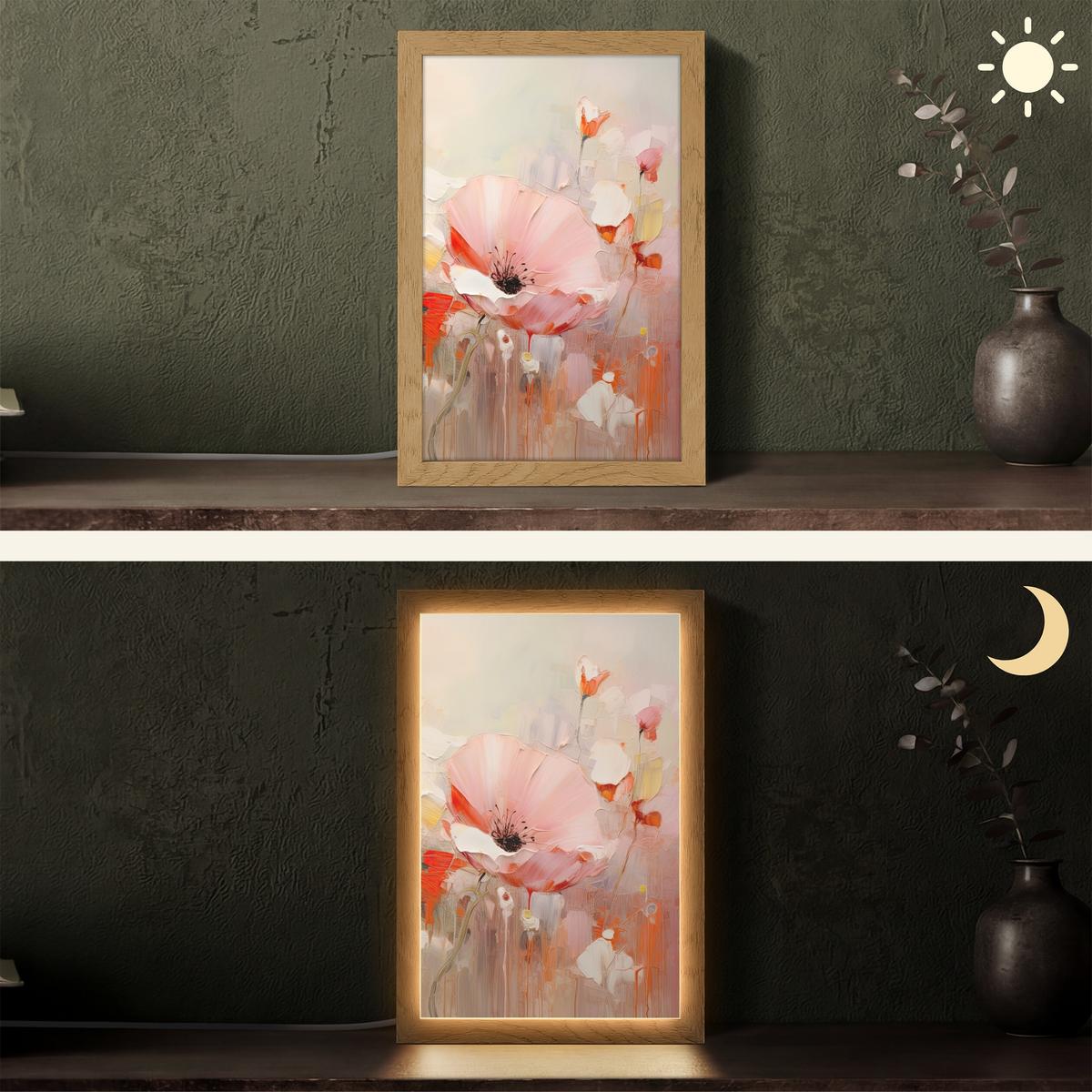 TISCHLEUCHTE Blumen - Aquarell - Rosa - Abstrakt - Kunst 20x30 cm - Anthrazit, Holzwerkstoff (8/20/30cm) - OnlyWow