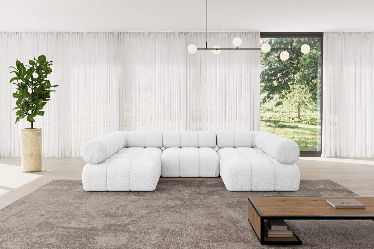 WOHNLANDSCHAFT modulares Sofa Garvo-U1 - 285x190x70 cm Weiß Bouclé - Weiß, Holzwerkstoff/Textil (285/70/190cm) - ALTDECOR