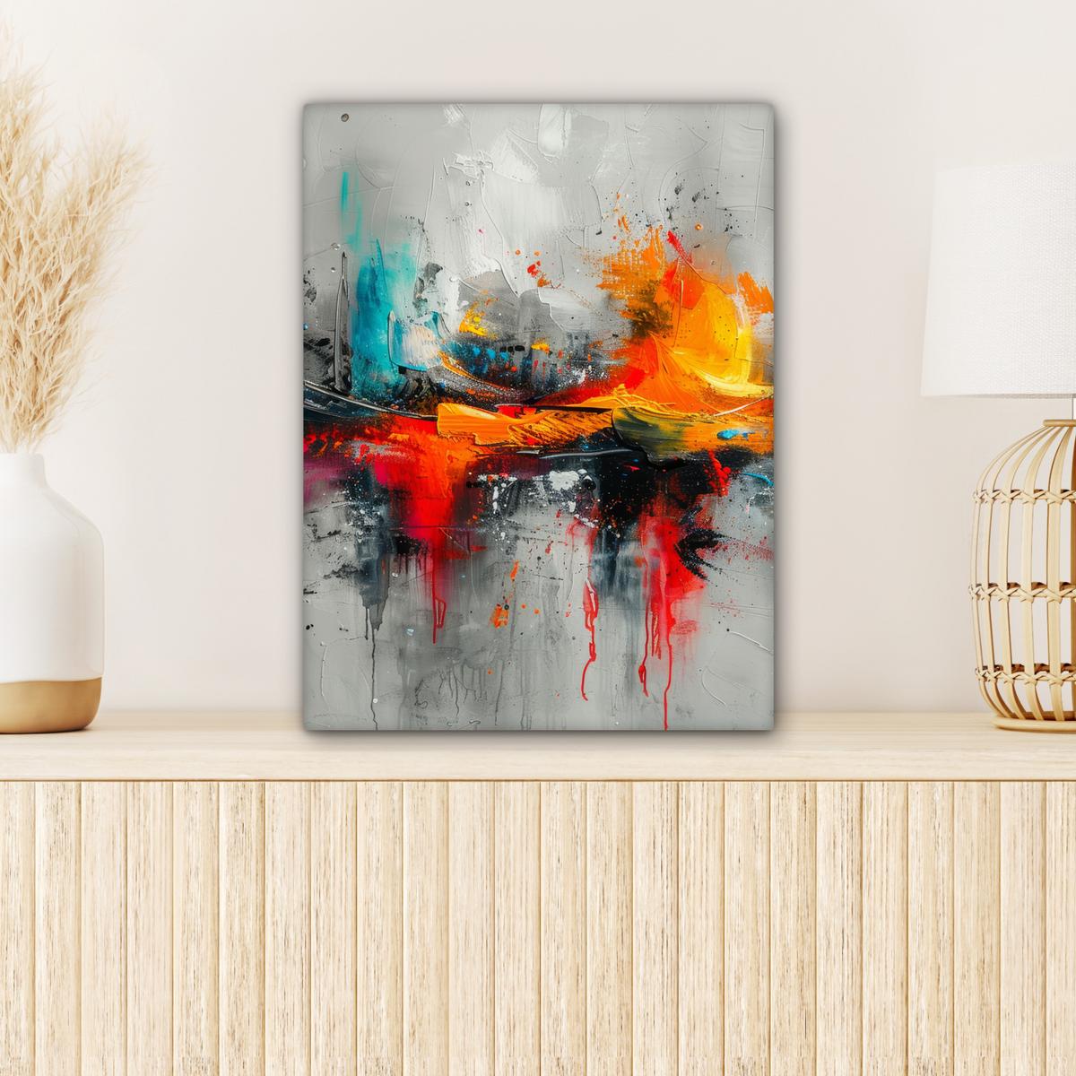 LEINWANDBILD Moderne Kunst - Orange - Grau - Abstrakt Room Decor 30x40 cm - Hellgrau, Textil (30/40cm) - MuchoWow