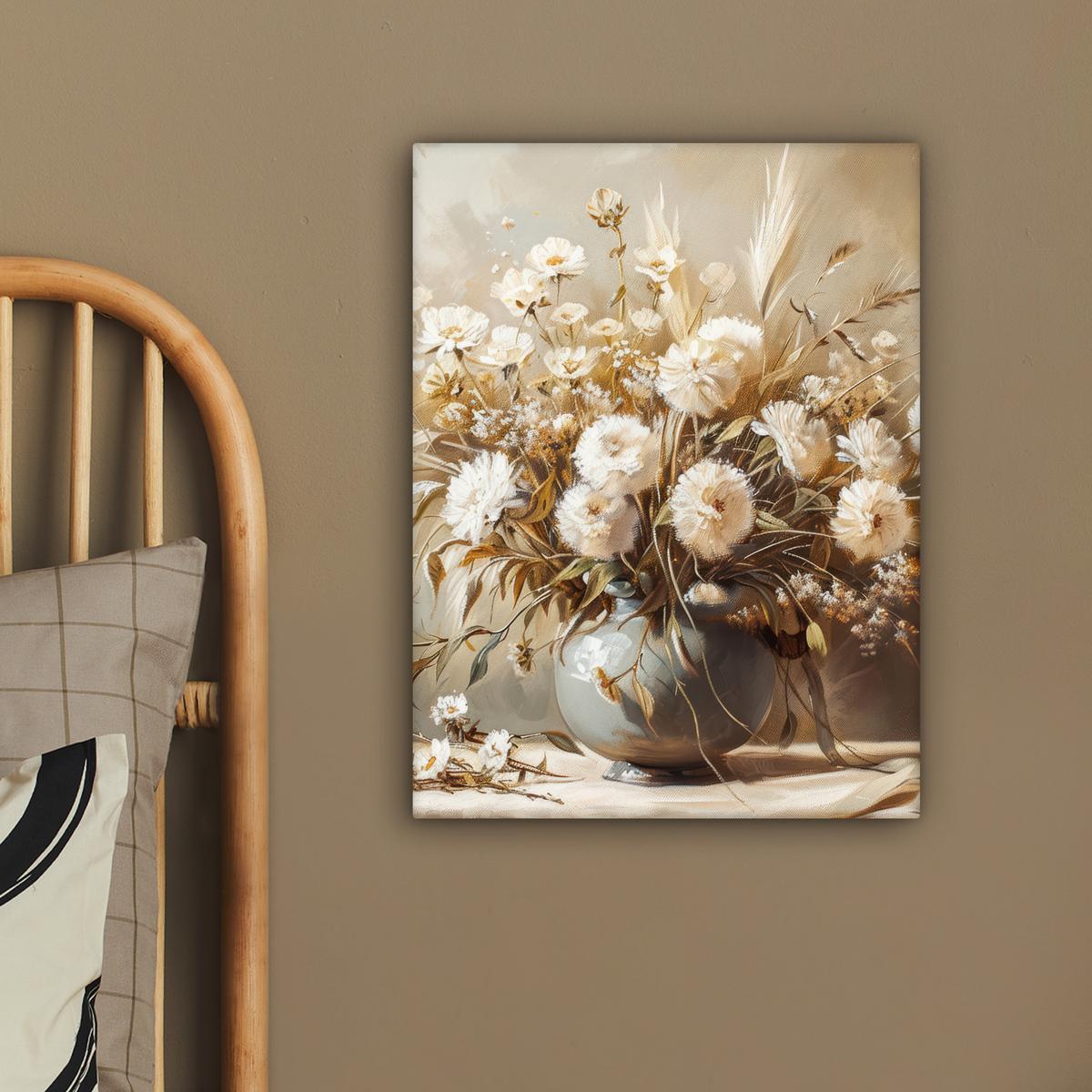 LEINWANDBILD Blumen - Vase - Stilleben - Beige Room Decor 30x40 cm - Creme, Textil (30/40cm) - MuchoWow